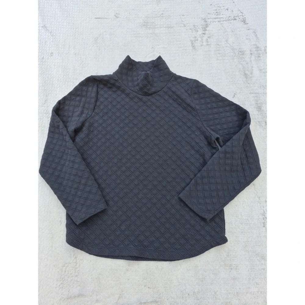 J. Crew Womens Black Quilted Mock Neck Pullover Sweatshirt Size M Long Sleeve